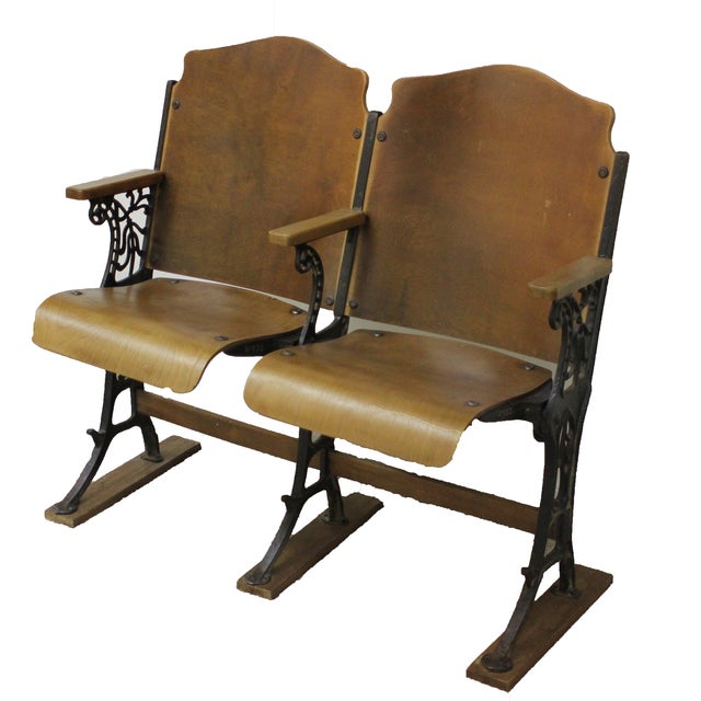 Antique Wood And Cast Iron Theater Seats Pair Chairish