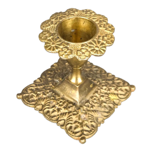 Antique French Solid Brass Repousse Floral Candlestick Holder