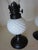 Mini White Milk Glass and oil rubbed bronze oil lamps with clear hurricane glass. Oil and wick required to light. Flame...