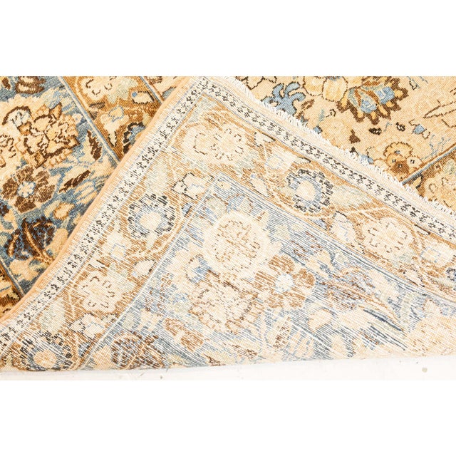 Persian Authentic 19th Century Persian Tabriz Beige Blue Handmade Wool Carpet For Sale - Image 3 of 8