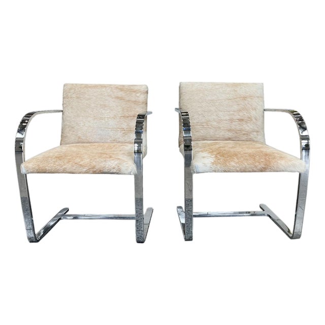 Bauhaus Style Cantilevered Steel Chairs in Pony Skin - A Pair For Sale