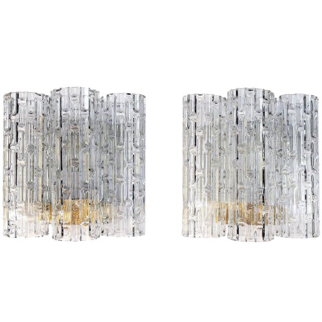 German Wall Sconces with Murano Glass Tubes from Doria, 1960s, Set of 2 For Sale