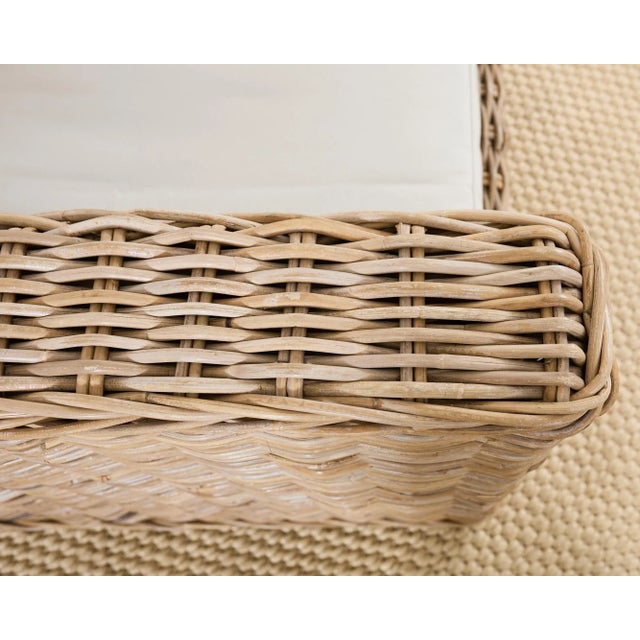 Tan Pair of Michael Taylor Style Organic Modern Rattan Cube Chairs For Sale - Image 8 of 12