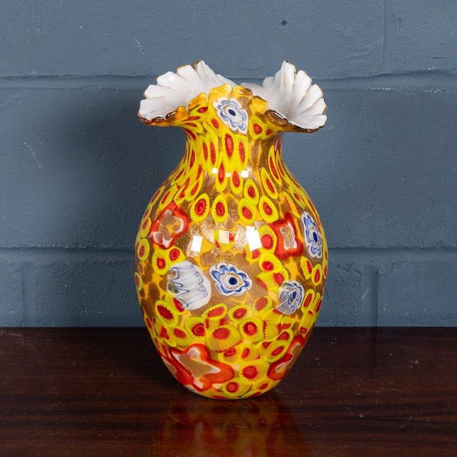 Vintage Italian Hand Blown Millefiori Glass Vase, Murano, 1990s For Sale - Image 4 of 9