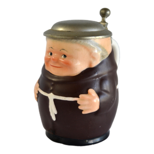1950s Vintage Goebel Friar Tuck Beer Stein Porcelain Face Pewter Lid Western Germany
