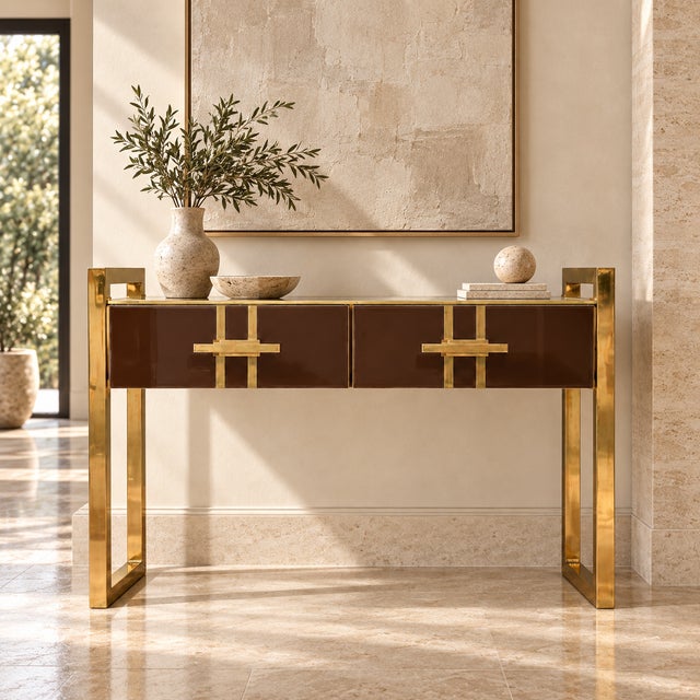 Wood Italian Console Table in Chocolate Murano Glass from Justfurnituress SRL For Sale - Image 7 of 9