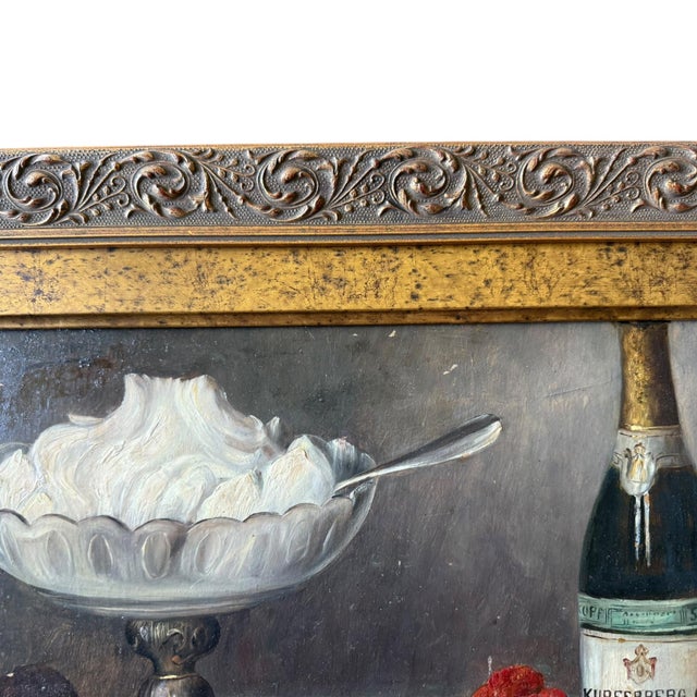 1940s M. Heller Hermann (B. 1897) German Still Life With Strawberries & Champagne, Oil on Board For Sale In Los Angeles - Image 6 of 10