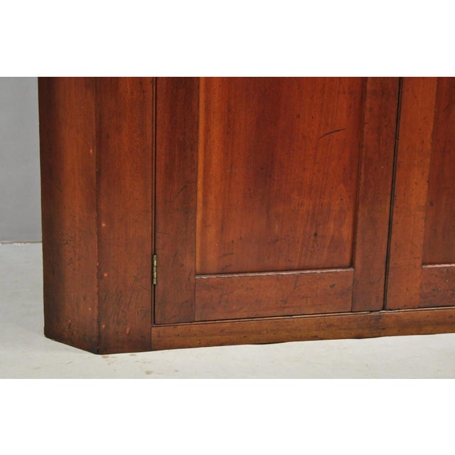 Brown Antique Colonial Primitive Cherry Wood Glass Front Corner China Cabinet Cupboard For Sale - Image 8 of 18