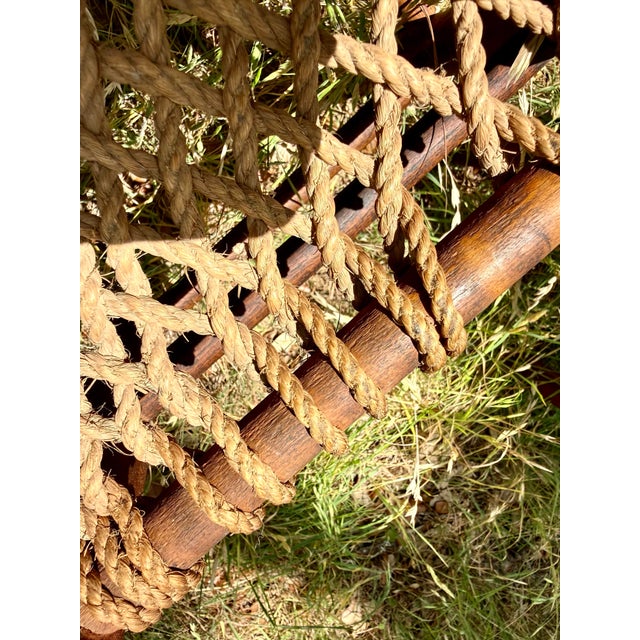 Early 20th Century Antique Primitive Ladderback Roped Seat Folk Art, Farm Chair, Early 1900s For Sale - Image 5 of 12
