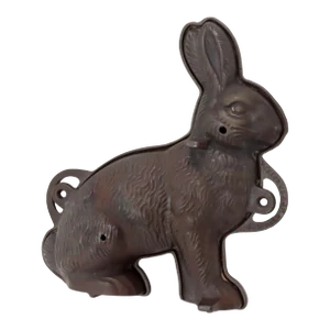 Antique Signed Griswold American Cast Iron Figurative Sitting Rabbit 2 Piece Cake Mold