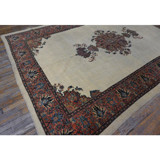 Traditional Splendid Ivory and Light Pink With Medallion Design Antique Farahan Rug For Sale - Image 3 of 12