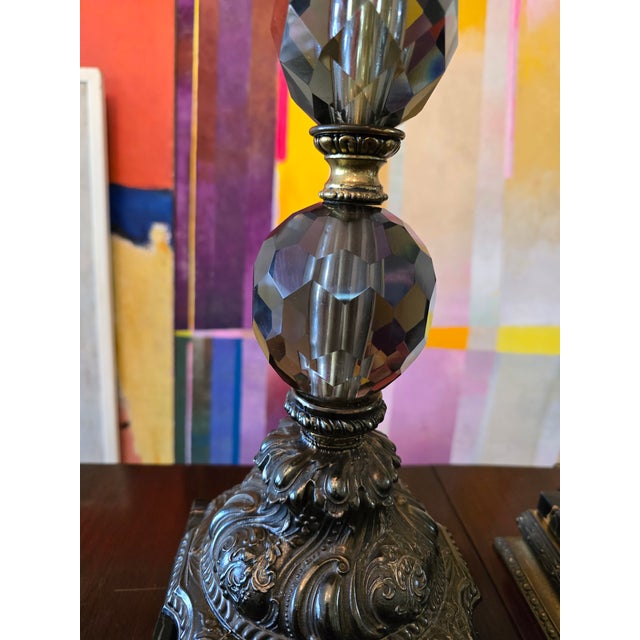 Vintage Mid Century Modern Smoked Crystal Lamps - a Pair For Sale In Boston - Image 6 of 11