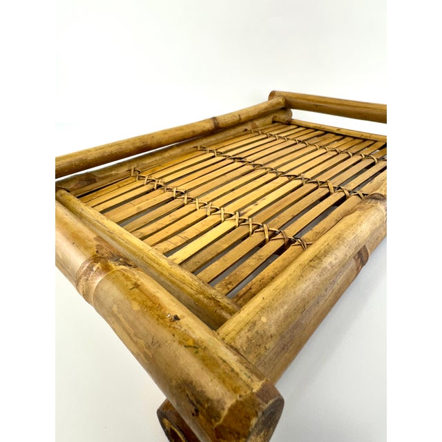 Vintage Mid Century Woven Bamboo Tray With Rustic Character For Sale - Image 11 of 13