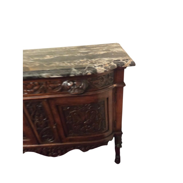 Antique Italian Renaissance Revival Walnut Marble Top Commode Sideboard Cabinet For Sale - Image 4 of 16