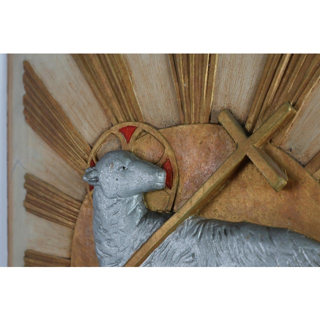 Religious Carved Wooden Agnus Dei Panel, France, 1800s For Sale - Image 3 of 11