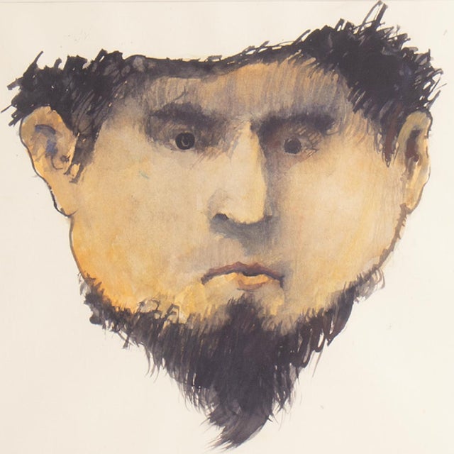 A watercolor portrait painting by the American artist James L. Bruch (1942-2023). This work depicts a male figure with...