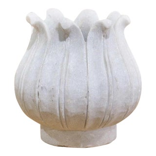 Carved White Marble Lotus Vase-Agra For Sale