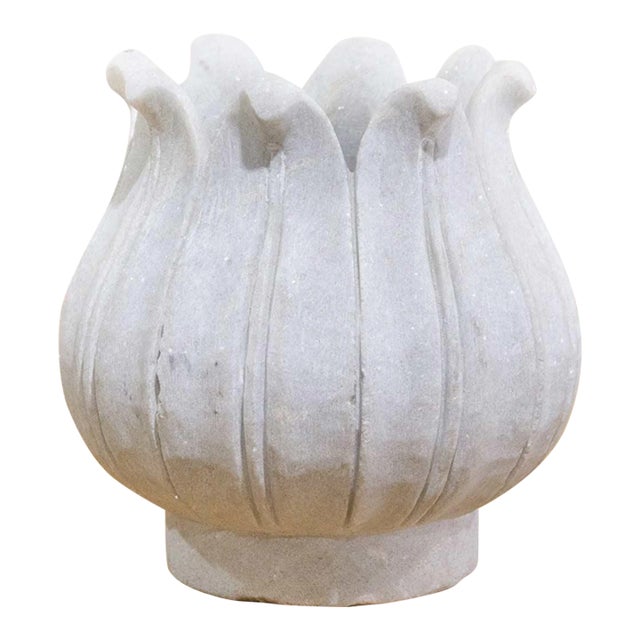 Carved White Marble Lotus Vase-Agra For Sale