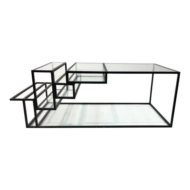 Industrial Modern Metal and Glass Cocktail Table For Sale