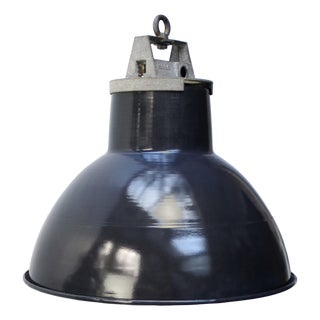 Vintage Industrial Blue Enamel Pendant Light by Mazda For Sale
