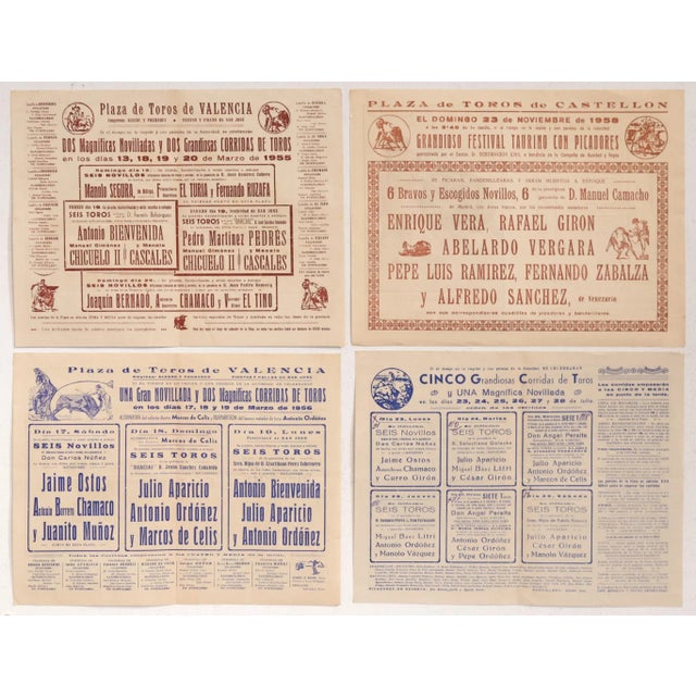 Brown 1930's Spanish Bullfighting Poster, Plaza De Toro, Valencia (Set of 4) For Sale - Image 8 of 11