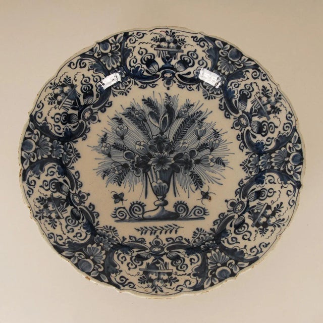 18th Century Delft Dish Porcelain Ax Dutch Delftware Blue and White Dutch Earthenware Collectors Plate For Sale - Image 9 of 13