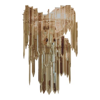 Vintage 1970s Prism Chandelier | Italian Murano-Style Waterfall Fixture For Sale