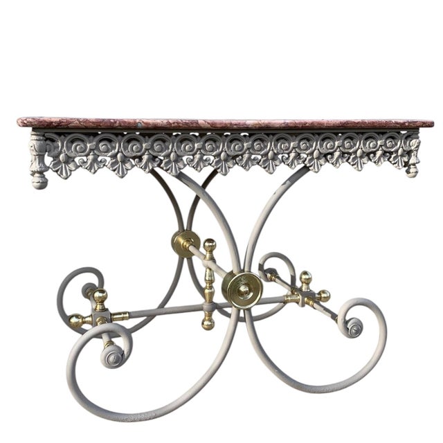 French French Cast Iron and Marble Topped Pastry Table For Sale - Image 3 of 12
