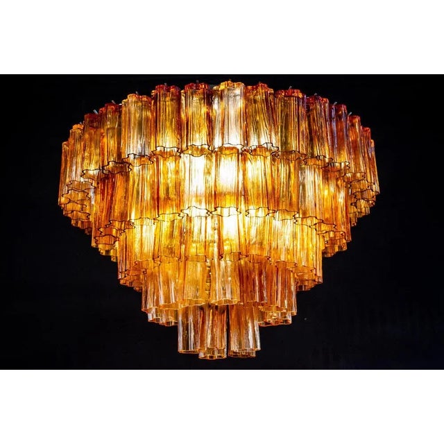 1970s Large Modern Gold Amber Color Murano Glass Chandelier or Flush Mount, 1970 For Sale - Image 5 of 13