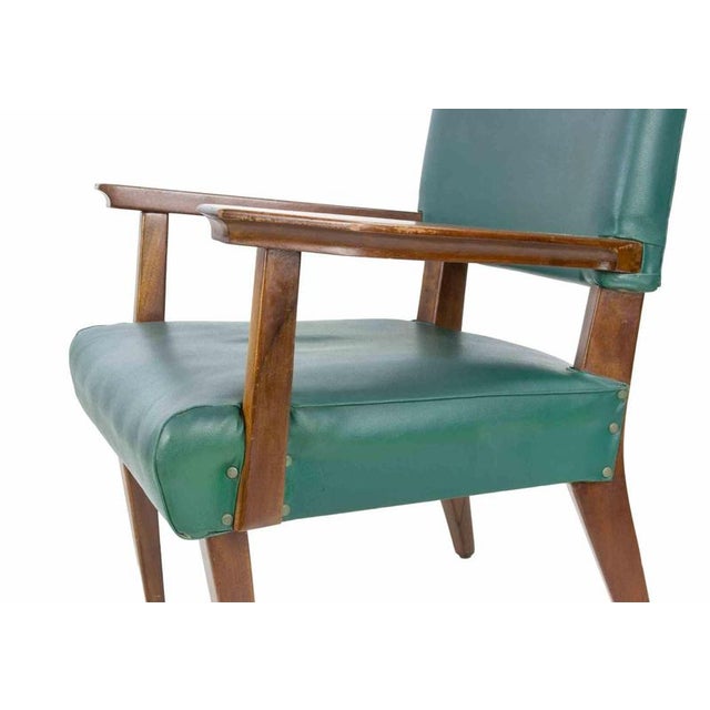 Green Vintage Italian Armchair and Chairs in Wood and Faux Leather, 1950s, Set of 3 For Sale - Image 8 of 9