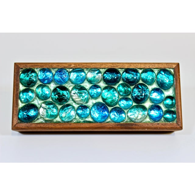 Turquoise 1960's Mosaic Pebble Glass Trinket Box For Sale - Image 8 of 8