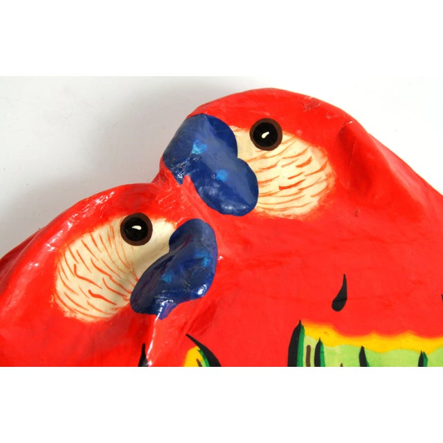 Mexican Vintage 1970's Mexican Paper Mache Parrots Bar Tray For Sale - Image 3 of 5
