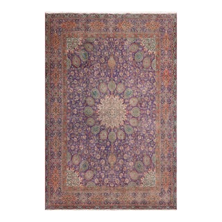 Art Nouveau 1990's Vintage Blue/Rust Wool Rug - 10'3'' X 12'7'' For Sale