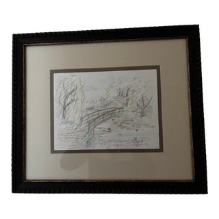 Alexandre Renoir -Great, Great Grandson of Auguste Pierre Renoir Signed Landscape Sketch, Footbridge and Garden For Sale