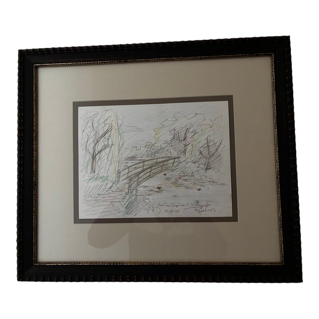 Alexandre Renoir -Great, Great Grandson of Auguste Pierre Renoir Signed Landscape Sketch, Footbridge and Garden For Sale