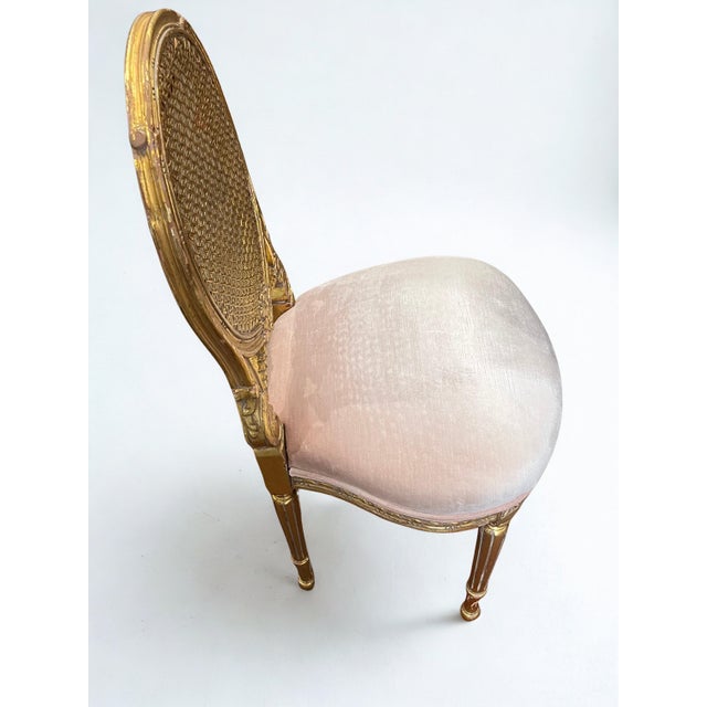 French Vintage Louis XVI‑Style Cane Back Accent Chair in Gold Finish For Sale - Image 3 of 5