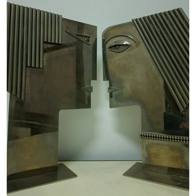 Metal 1970s Austria Pair Modernist Profile Head Sculptures tamped Hagenauer Wien - a Pair For Sale - Image 7 of 14