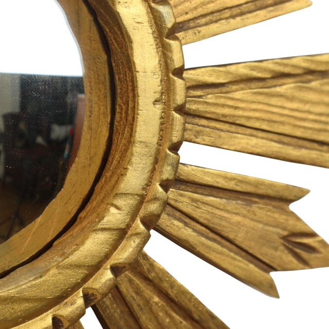 Wood Vintage Wooden Sunburst Sun Mirror in Convex, France, 1950s For Sale - Image 7 of 17