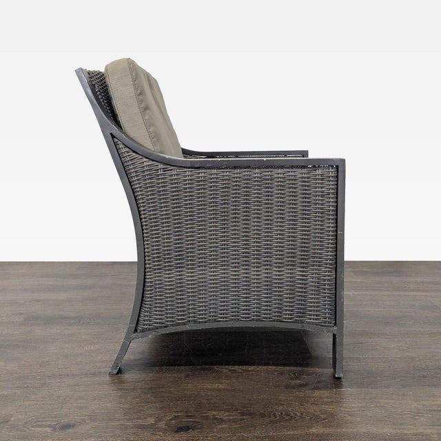 Modern All Weather Outdoor Wicker Armchair With Cushions - Sturdy Metal Frame For Sale - Image 3 of 8