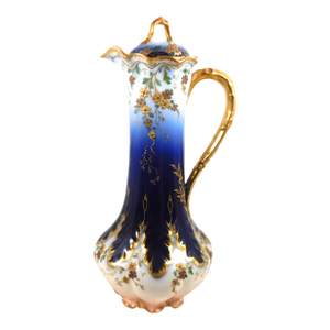 Early 1900s Charles Field Haviland and Gerard, Dufraisseix & Abbot Dark Blue Floral Chocolate Pot