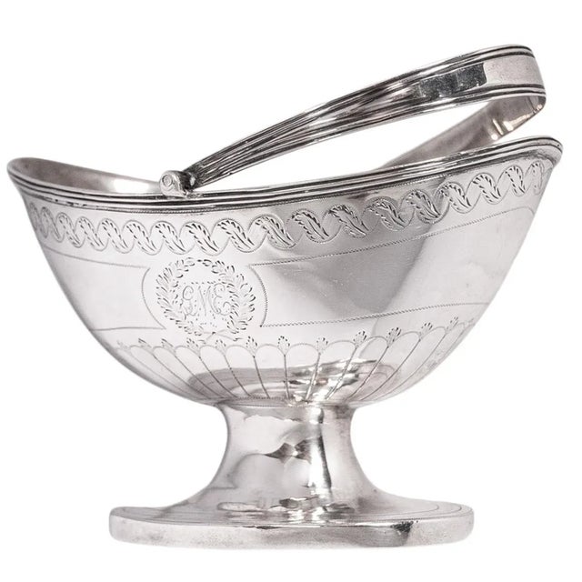 Late 18th Century Antique English Sterling Silver Georgian Engraved Sugar Basket Bowl London 1790 For Sale - Image 5 of 11
