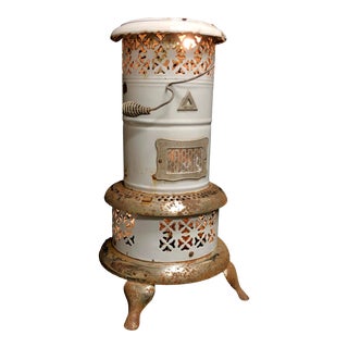 1930s White-Enamel and Chrome Stove Converted Into Floor Lamp For Sale