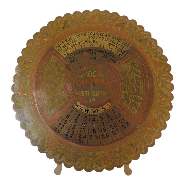 Vintage Mid-Century Brass 100 Year Astrological Zodiac Calendar For Sale