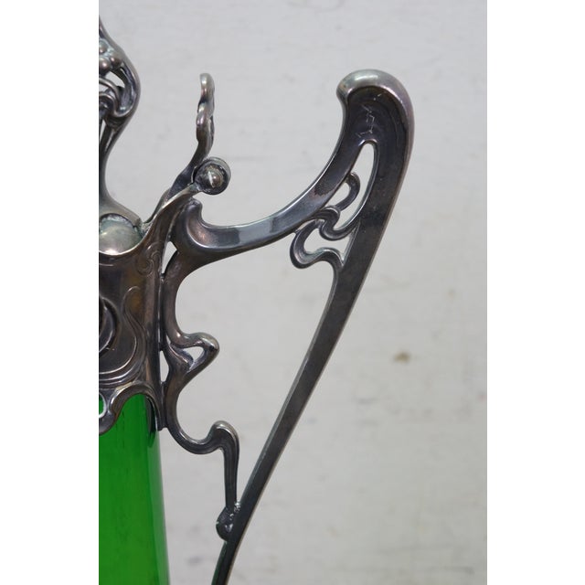Antique Art Nouveau German WMF Green Glass Pewter Claret Pitcher Jug For Sale - Image 12 of 15