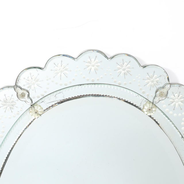 Glass Mid-Century Modernist Scallop Design Reverse-Etched & Beveled Mirror For Sale - Image 7 of 12