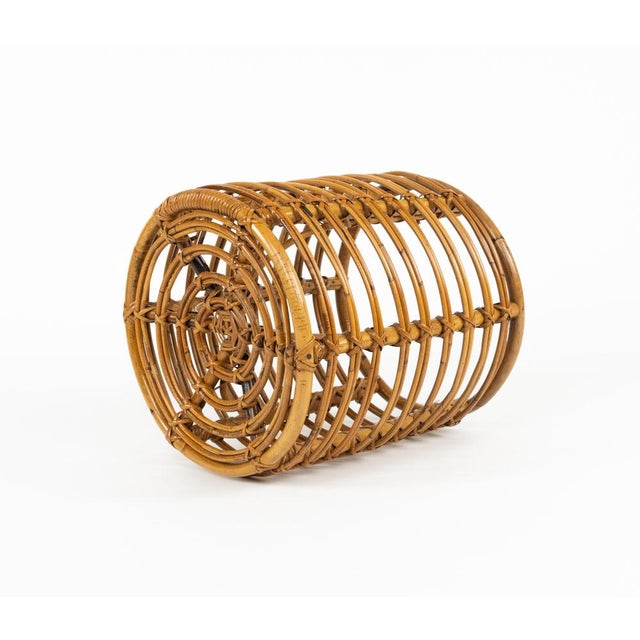 Brown Mid-Century Modern Rattan and Bamboo Stool by Tito Agnoli, Italy, 1960s For Sale - Image 8 of 12