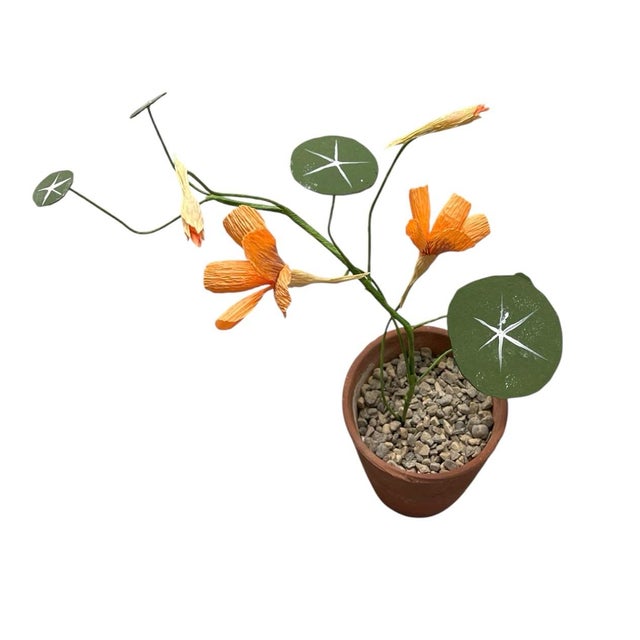 Italian Charming Vintage Italian Hand-Crafted Metal and Crepe Paper Nasturtium Topiary in Terracotta Pot For Sale - Image 3 of 12
