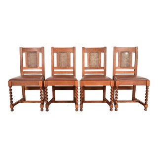 Stickley Brothers Antique Mission Oak and Cane Arts & Crafts Dining Chairs, Set of Four For Sale
