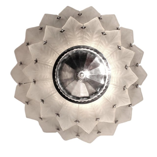 Art Deco Early 20th Century Very Large French Art Deco Two Tier Frosted Art Glass Sabino Chandelier For Sale - Image 3 of 18