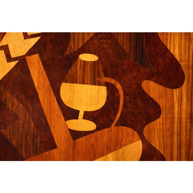 Brazilian Bar in Imbuia, Roxinho & Pau Marfim With Party Motif Marquetry, 1950s For Sale - Image 10 of 15